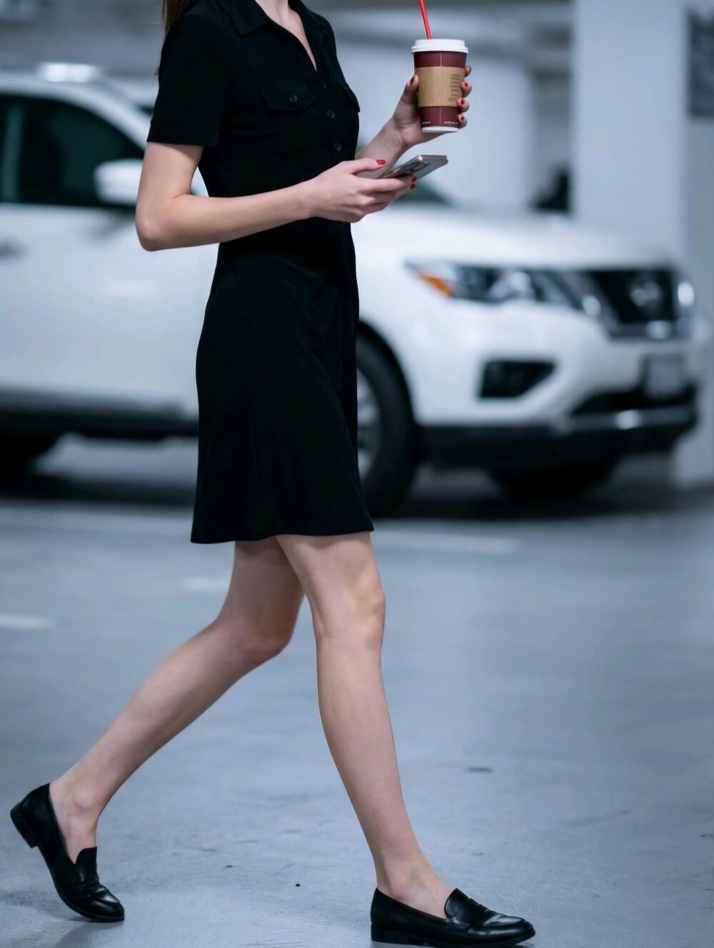 Classic New York & Co Stretch black shirt dress with a ruched front